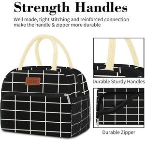 Coobiiya Insulated Lunch Bag/Lunch Box Black & White Plaid